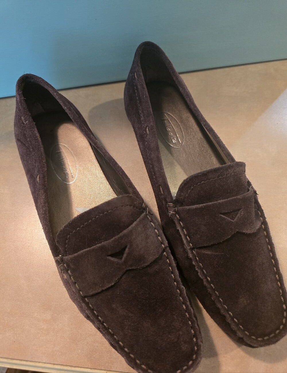 Classic Women's Suede Penny Loafers in Dark Brown